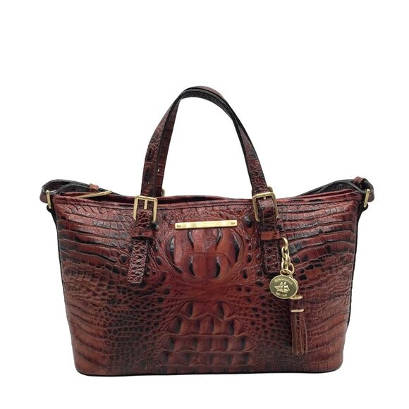 Brahmin Pecan Melbourne Croc Embossed Leather Asher Convertible Satchel - Picture 1 of 10